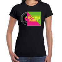 Disco verkleed T-shirt voor dames - 80s party - zwart - jaren 80 feest - carnaval