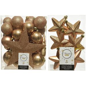 Kerstversiering kunststof kerstballen met piek camel bruin 5-6-8 cm pakket van 39x stuks - Kerstbal