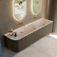 Badmeubel Mondiaz Kurve-Dlux | 175 cm | Meubelkleur Shadow | Wastafelkleur Nata | Solid surface | Dubbel / Rechts spoelbak | Zonder kraangat(en)