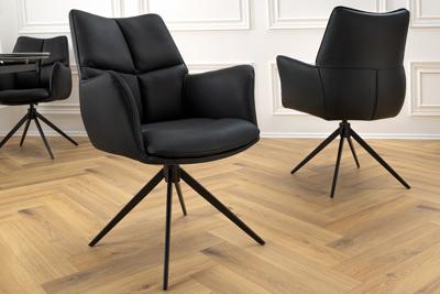 Bureaustoel PAPILLON zwart echt leer zwart metalen frame met armleuning - 45184