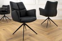 Bureaustoel PAPILLON zwart echt leer zwart metalen frame met armleuning - 45184