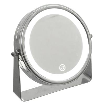Make-up spiegel / scheerspiegel - met LED verlichting - op standaard - D20 cm - 5x vergroting