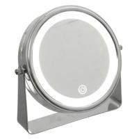 Make-up spiegel / scheerspiegel - met LED verlichting - op standaard - D20 cm - 5x vergroting