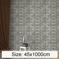 Nieuwe Grijze Baksteen Creatieve 3D Steen Baksteen Decoratie Behangstickers Slaapkamer Woonkamer Muur Waterdicht Behangrol, Afmeting: 45 x 1000cm
