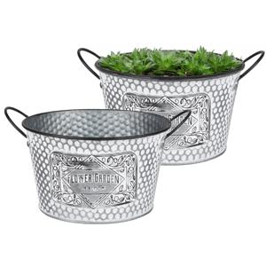 Plantenpot/bloempot teil voor buiten - 2x - zink - zilver - D22 x H12 cm