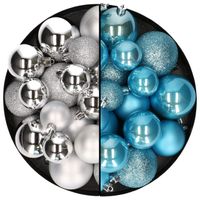 Kerstballen 60x stuks - mix zilver/ijsblauw - 4-5-6 cm - kunststof