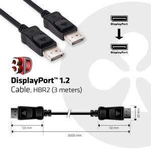 club3D CAC-1064 DisplayPort-kabel DisplayPort Aansluitkabel DisplayPort-stekker, DisplayPort-stekker 3.00 m Zwart