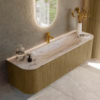 Badmeubel Mondiaz Kurve-Dlux | 160 cm | Meubelkleur Dusk | Wastafelkleur Nata | Solid surface | Wasbak midden spoelbak | 1 kraangat