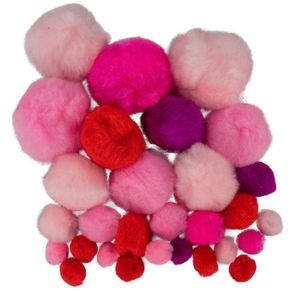 Pompons - 30x - roze tinten - 10-40 mm - hobby/knutsel materialen