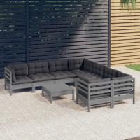 9-delige Loungeset met kussens grenenhout grijs