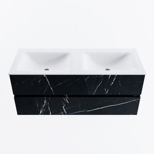 MONDIAZ VICA 120cm badmeubel onderkast Marquina 2 lades. Wastafel CLOUD dubbel 2 kraangaten, kleur Talc.