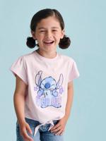 T-shirt met knoop "Good day" Disney® Stitch korte mouwen lila (poederkleur)