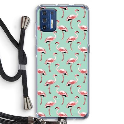 Flamingoprint groen: Motorola Moto G9 Plus Transparant Hoesje met koord