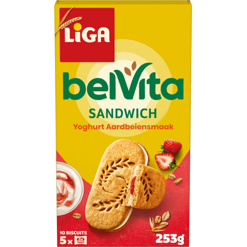 LiGa BelVita Sandwich Koekjes Yoghurt Aardbei 5 x 2 stuks 253g bij Jumbo