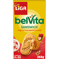 LiGa BelVita Sandwich Koekjes Yoghurt Aardbei 5 x 2 stuks 253g bij Jumbo
