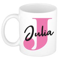 Naam mok Julia - roze - wit - keramiek - 300 ml - verjaardag/cadeau beker