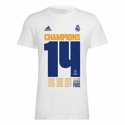 Heren Voetbal T-shirt met Korte Mouwen Adidas Real Madrid Champions 2022 - Maat: XL