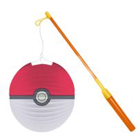 Pokemon lampion - rood - D25 cm - papier - met lampionstokje - 39 cm - thumbnail