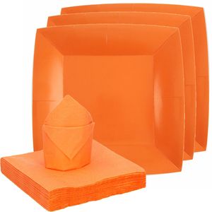 Feest/verjaardag servies set 10x bordjes/25x servetten - oranje - karton