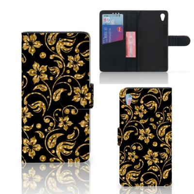 Sony Xperia Z3 Hoesje Gouden Bloemen Sony Xperia Z3 Hoesje Gouden Bloemen
