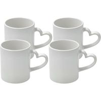 Koffiemok met handvat in hartvorm - 8x - wit - keramiek - 300 ml