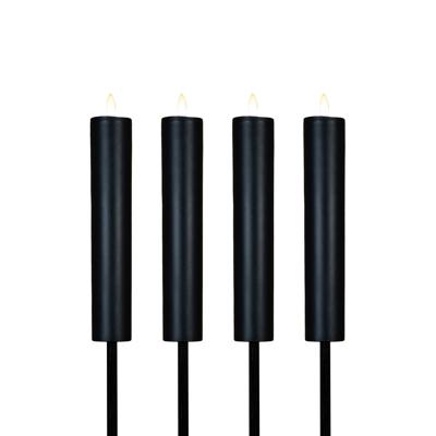 Solar kaars fakkel - 8x - zwart - tuinsteker - H76 cm - 3D lont - timer functie - tuinlamp