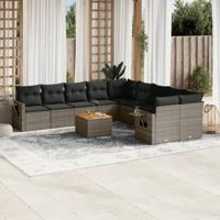 11-delige Loungeset met kussens poly rattan grijs