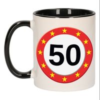 Verjaardag 50 jaar mok / beker sterren verkeersbord   -
