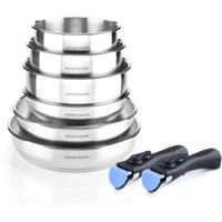 ARTHUR MARTIN AM5538 - 8-delige roestvrijstalen pannenset: 3 pannen, 3 steelpannen, 2 handvatten - Alle kookplaten inclusief inductie