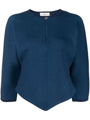 Tory Burch cardigan zippé à manches courtes - Bleu