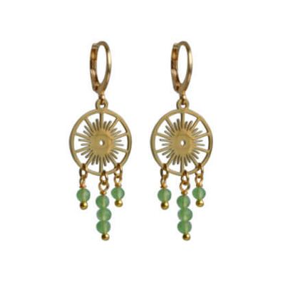 Flow Jewels Oorringen Sunny Groen Steentje Goud
