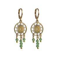 Flow Jewels Oorringen Sunny Groen Steentje Goud
