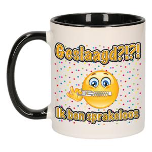 Geslaagd cadeau mok - zwart - Geslaagd?!?! Sprakeloos - keramiek - ca. 300 ml