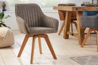 Draaibare design stoel LIVORNO vintage taupe beukenhouten poten met armleuningen - 41314