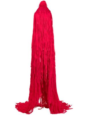Blumarine robe longue frangée à dos nu - Rouge