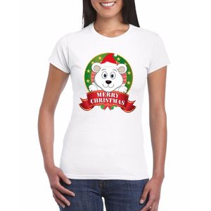 IJsbeer Kerst t-shirt wit Merry Christmas voor dames