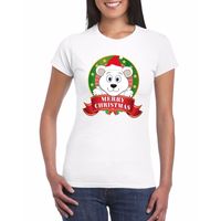 IJsbeer Kerst t-shirt wit Merry Christmas voor dames - thumbnail