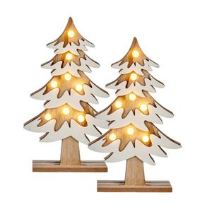 Set van 2x stuks houten kerstboompjes decoratie van 31 cm met LED verlichting