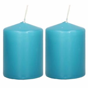 Cilinderkaars/stompkaars - 2x - turquoise - 6 x 8 cm - 29 branduren