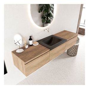 Mondiaz Bukla 180cm badmeubel met module 60 kleur washed oak 3 lades met wastafel midden zonder kraangat kleur urban