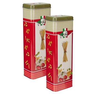 Pasta / spaghetti bewaarblik Nostagia - 2x - groen - metaal - Italiaans - 10 x 8 x 20 cm