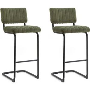 By-Boo Operator Barkruk High - Zithoogte 77 Cm - Set Van 2 - Groen Fluweel