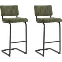 By-Boo Operator Barkruk High - Zithoogte 77 Cm - Set Van 2 - Groen Fluweel - thumbnail