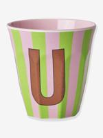 Gestreepte melamine beker LETTER U rice, medium 250 ml meerkleurig