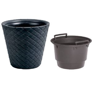 Kunststof Matuba rotan bloempot/plantenpot antraciet 50 cm inclusief binnenpot - Plantenpotten