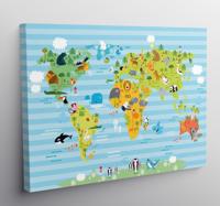 Wereldkaart canvas schilderij Dieren