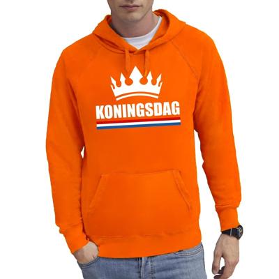 Bellatio Decorations Oranje Koningsdag trui - hoodie / hooded sweater - voor heren - met een kroont