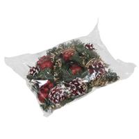 Kerststukje decoratie - 6x st - rood - op stekers - 12 cm - kerstversiering