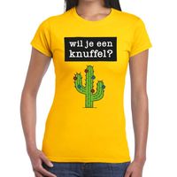 Wil je een knuffel tekst t-shirt geel dames