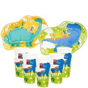 Kinderfeest bordjes/servies set - 16-personen - Dinosaurus thema - Dino - papier/karton